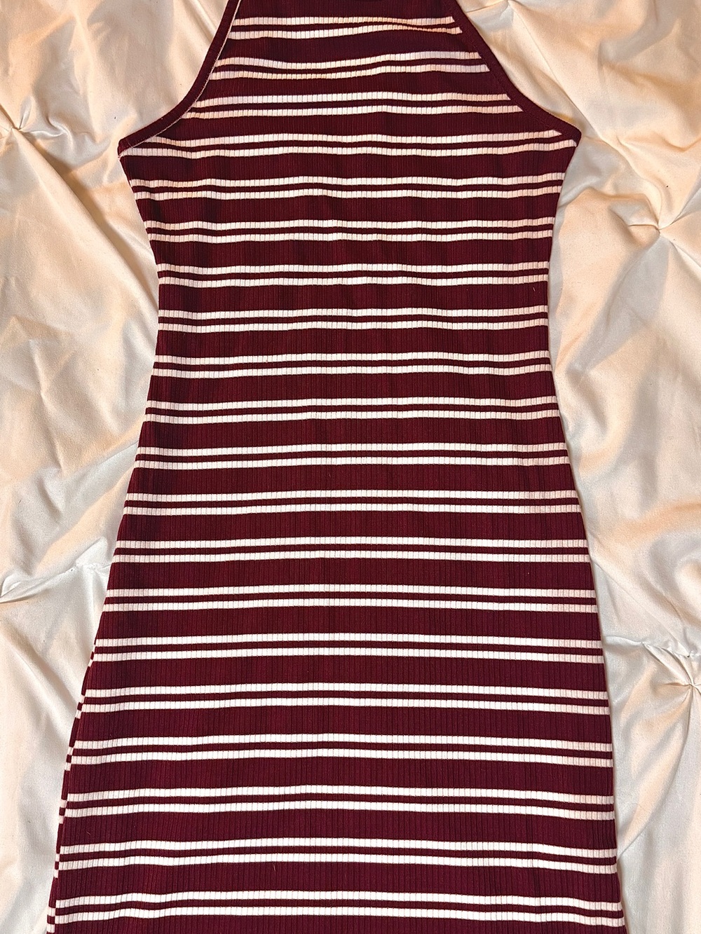 Ambiance Burgundy & White Striped Halter Mini Dress